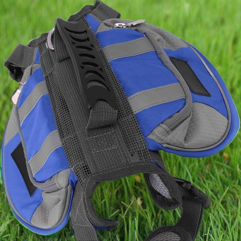 Sac dos chien rando bleu dessus