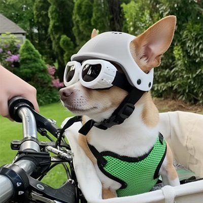 Casque moto pour chien Chico en moto