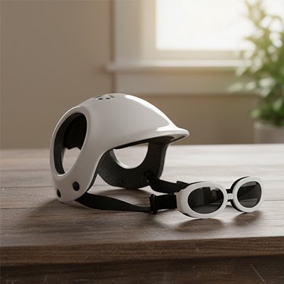 Casque moto pour chien et lunettes assorties
