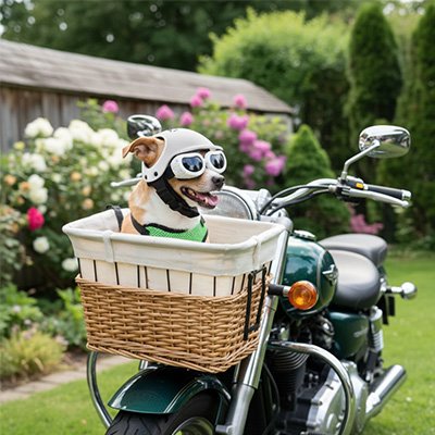 Casque moto pour petit chien panier 