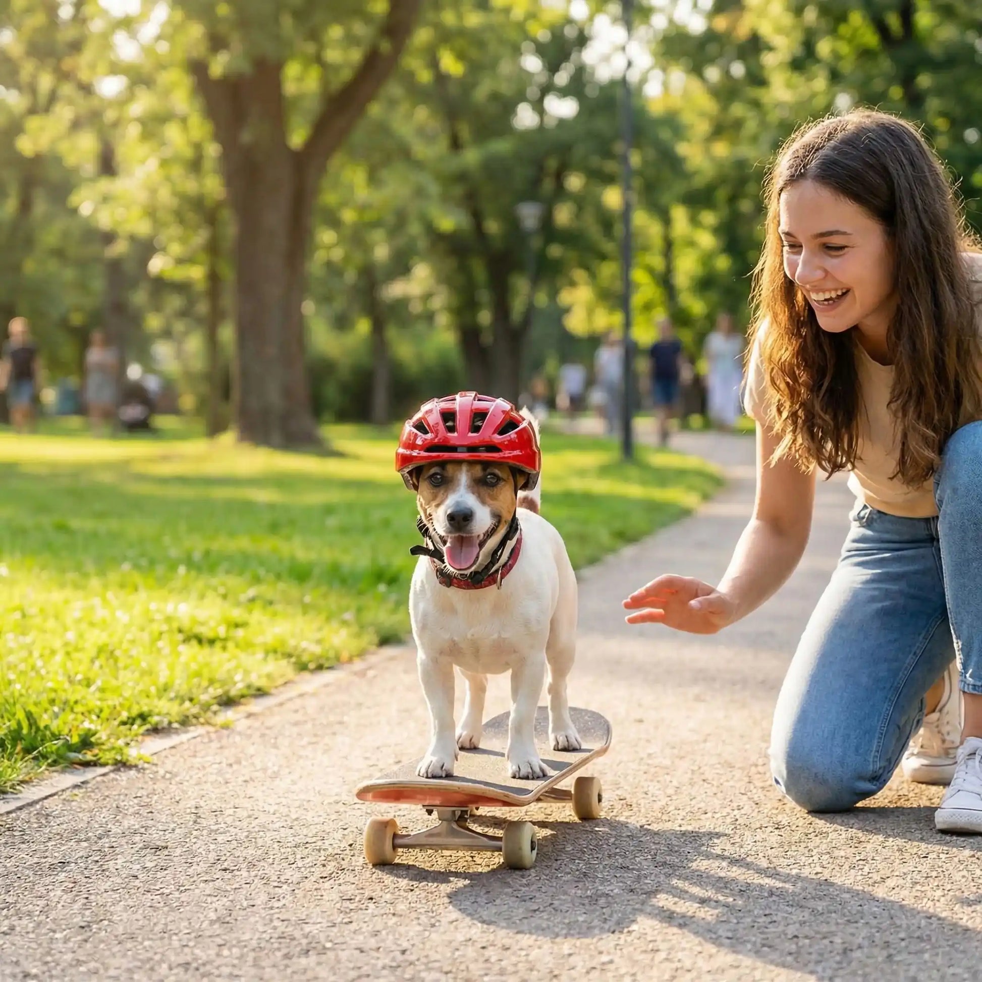 Casque velo chien zen sur un skateboard