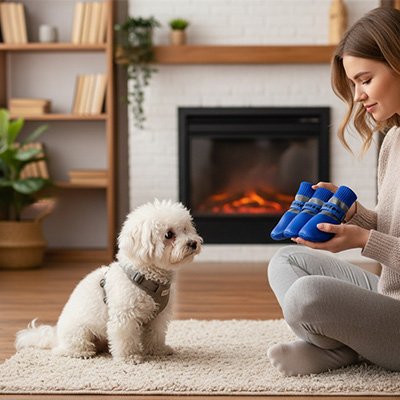 Chaussure pour Chien bleu interieur