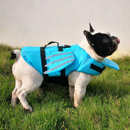 Gilet de sauvetage chien poisson volant bleu