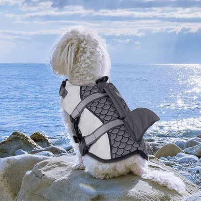 Gilet de sauvetage chien requin chien caniche blanc