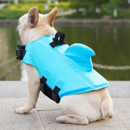 Gilet de sauvetage chien Requin ludique bouledogue dos bleu