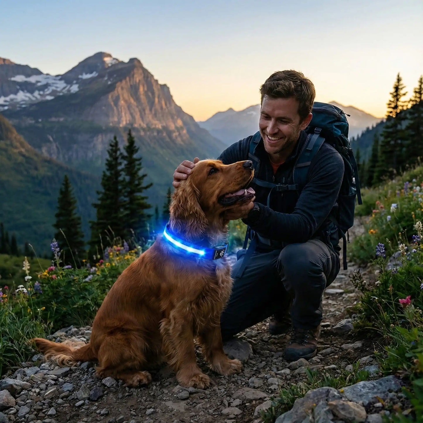Chien en randonnée avec son maitre collier GPS pour chien