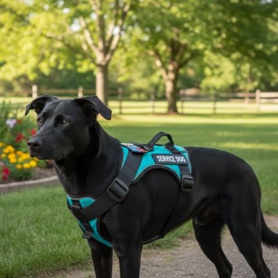 Harnais chien Labrador noir harnais turquoise