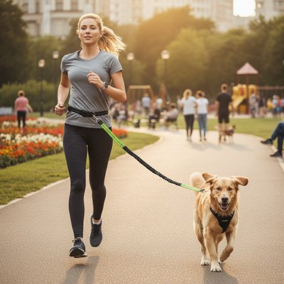 Laisse canicross jogging matinale au parc