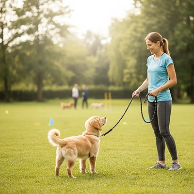 Longe pour chien en entrainement au parc