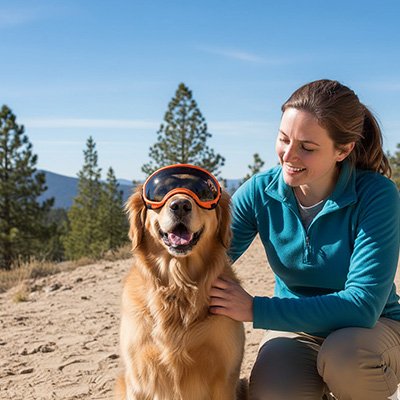 Lunette pour chien jeune femme et son chien 