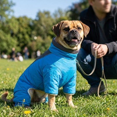 Manteau Chien moyen avec manteau bleu