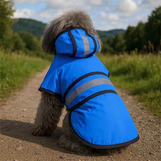 Manteau pour chien impermeable rayé bleu caniche
