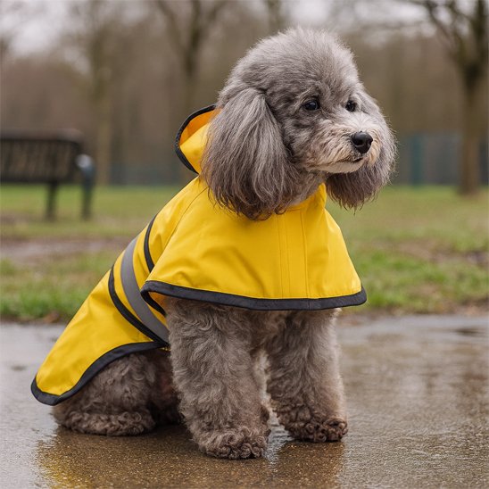 Manteau pour chien impermeable rayé jaune caniche