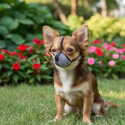 Museliere pour chien​ petit chien au jardin