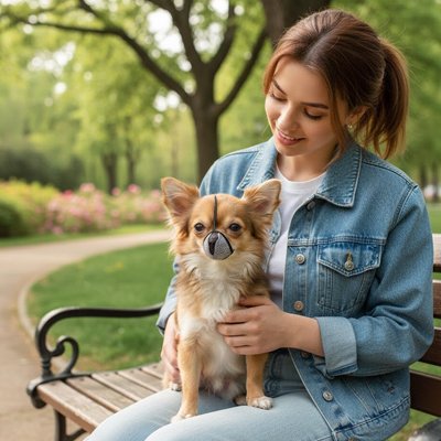 Museliere pour chien​ petit chien au parc
