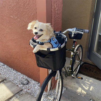 Panier velo chien beige dans panier