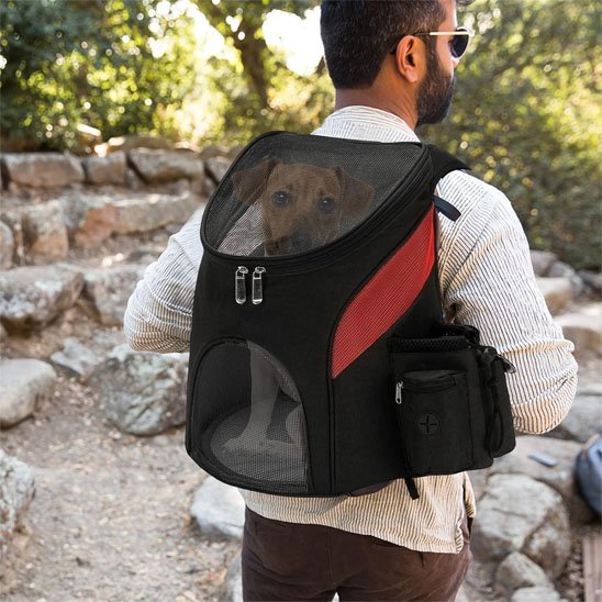 Sac à dos pour chien noir rouge homme avec chien 