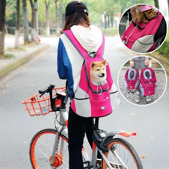 Sac à dos pour chien rose femme en velo