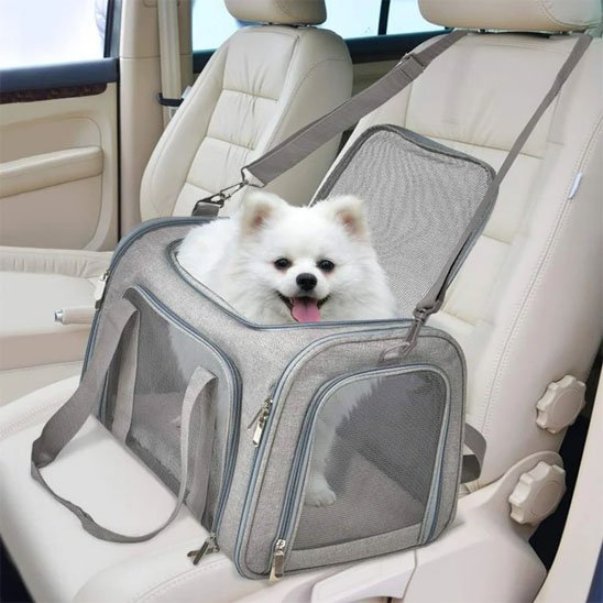 sac de transport chien gris
