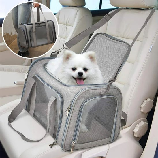 sac de transport chien produit gris