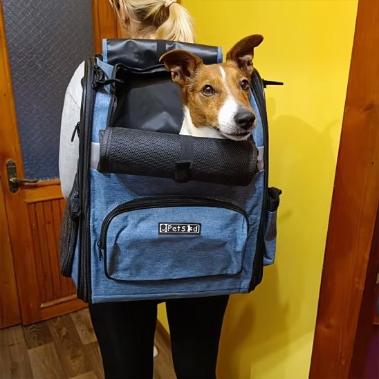 Sac de transport pour chien moyen bleu vue de face