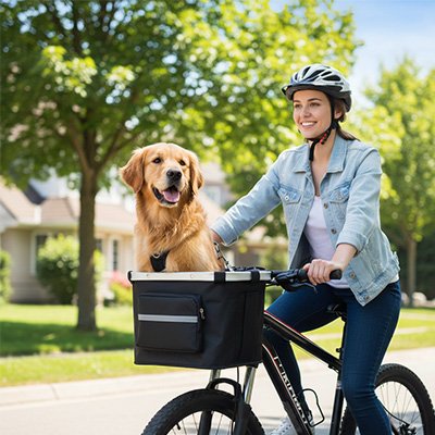 Vélo panier Chien femme au parc